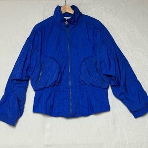 VTG Fila Jacket Parachute Womens Size 8 Blue Nylon Royal Blue Zip Up 80's 90's
